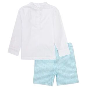 Edgehill Collection NWT Boys Cotton Shirt & Shorts Set Blue White 4T